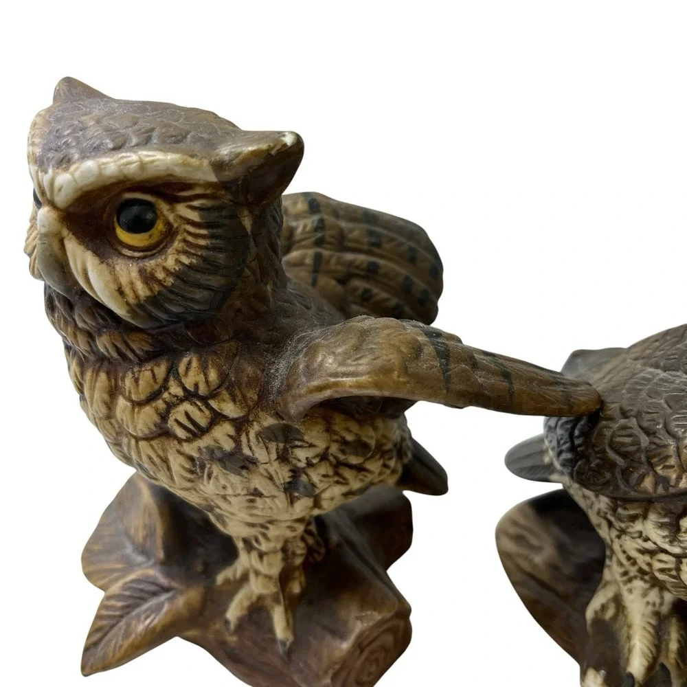 Vintage Homco Porcelain Owl On A Branch Figurines 5 X 4 Inches Set Of 2